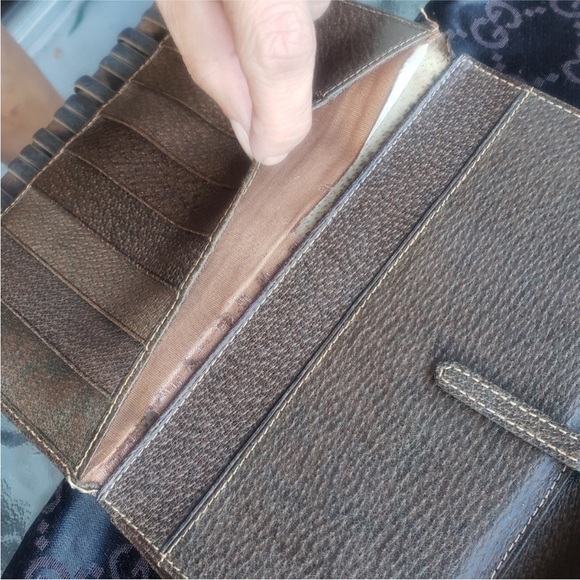 RARE Vintage 70s Gucci GG Sherry Line Bifold long Wallet Brown Leather - Picture 9 of 11